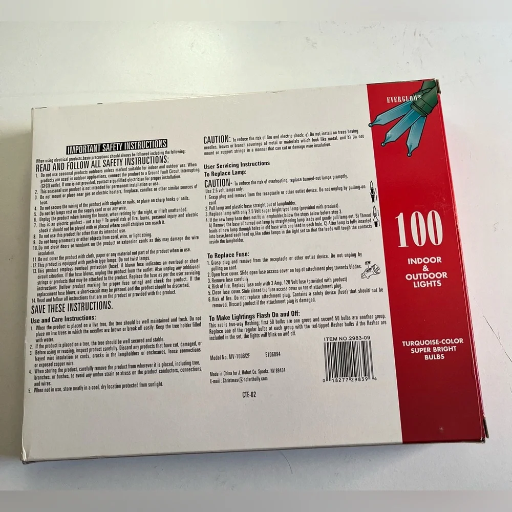 New Vintage box of Everglow Extend-A-Lights Christmas lights Turquoise 100 Party